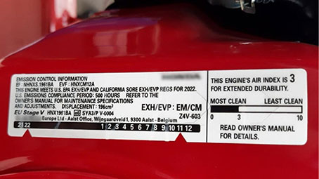 Product emissions standards label marking requirement example