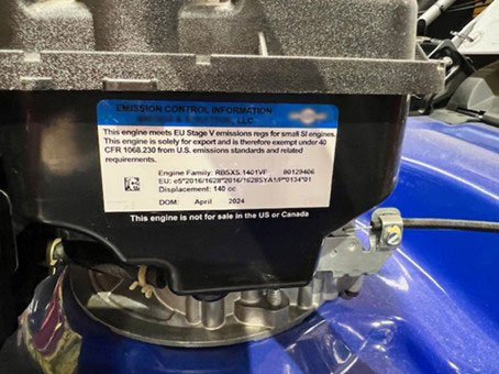 Product emissions standards label marking requirement example