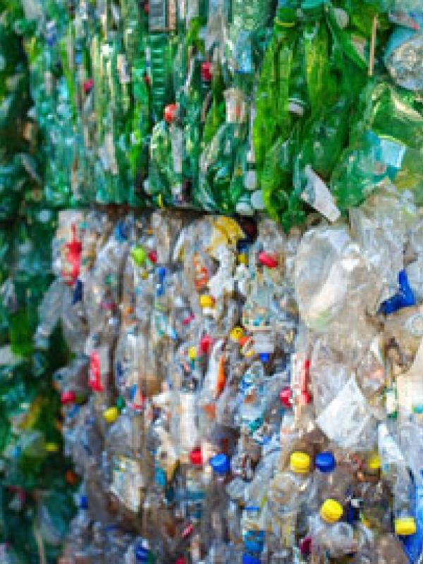 Bundles of used plastic bottles